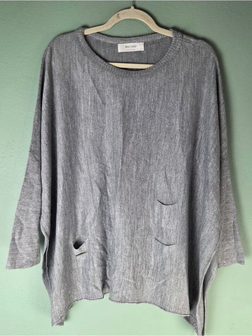Mersea Womens OS Gray Catalina Travel Crewneck Sweater Capsule Resort Spring
